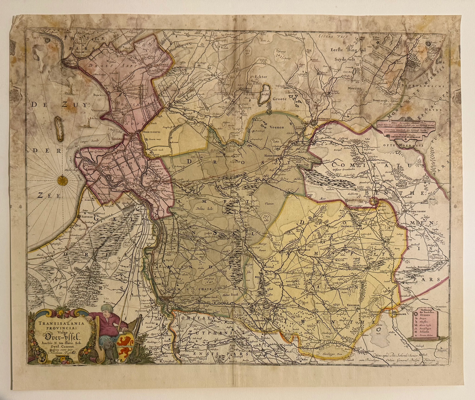 Circa 1680 Hand-Colored Map of Overijssel, Netherlands — Nicolaas ten Have Circa 1680 Hand-Colored Map of Overijssel, Netherlands — Nicolaas ten Have