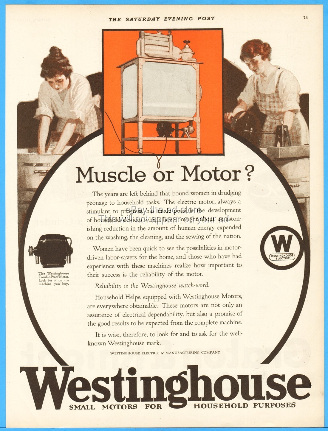 1921 Westinghouse Electric Muscle or Motor Wringer Washer Laundry Room Décor Ad 1921 Westinghouse Electric Muscle or Motor Wringer Washer Laundry Room Décor Ad