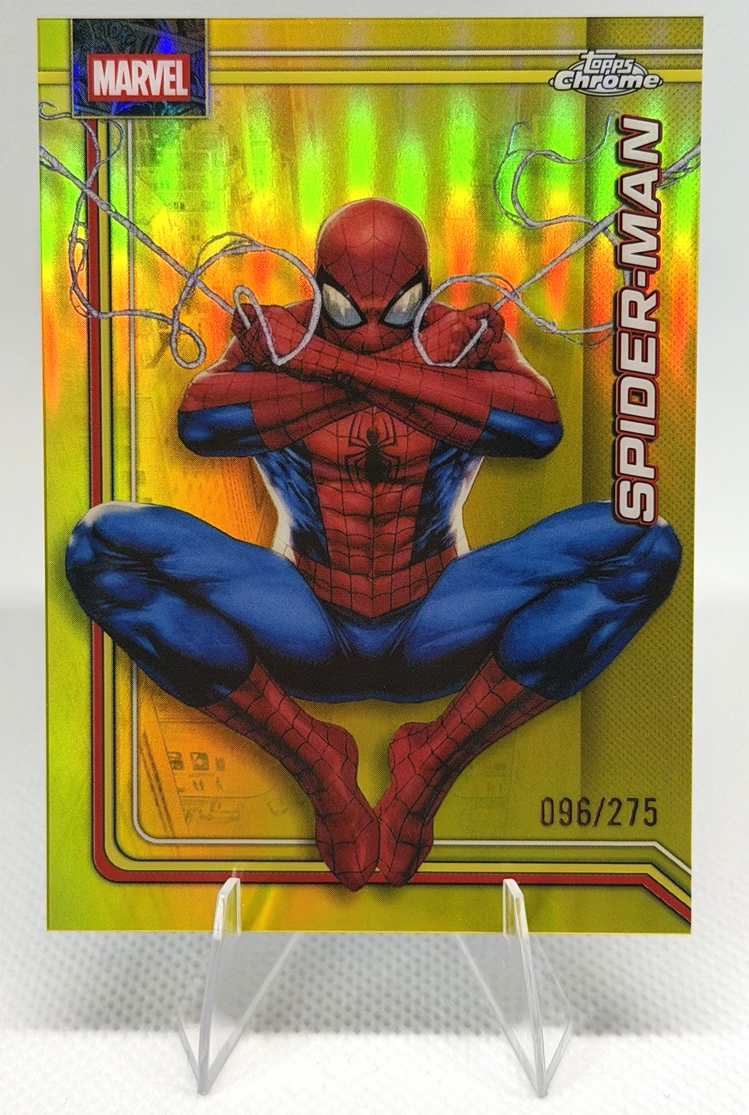 Topps 2026 Topps Chrome Marvel Spider-Man #163 Yellow Refractor 096/275 CLEAN Topps 2026 Topps Chrome Marvel Spider-Man #163 Yellow Refractor 096/275 CLEAN