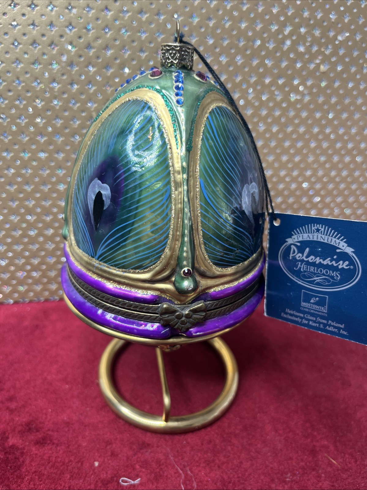 Kurt Adler Platinum Polonaise Heirlooms “Peacock" Mostowski Swarovski Crystals