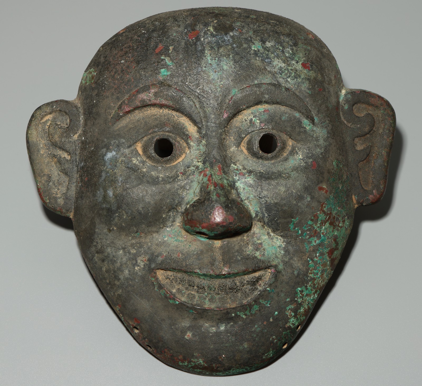 Real Tibet Vintage Old Buddhist Ritual Bronze Mask with Paper Tsaklis Thangka Real Tibet Vintage Old Buddhist Ritual Bronze Mask with Paper Tsaklis Thangka