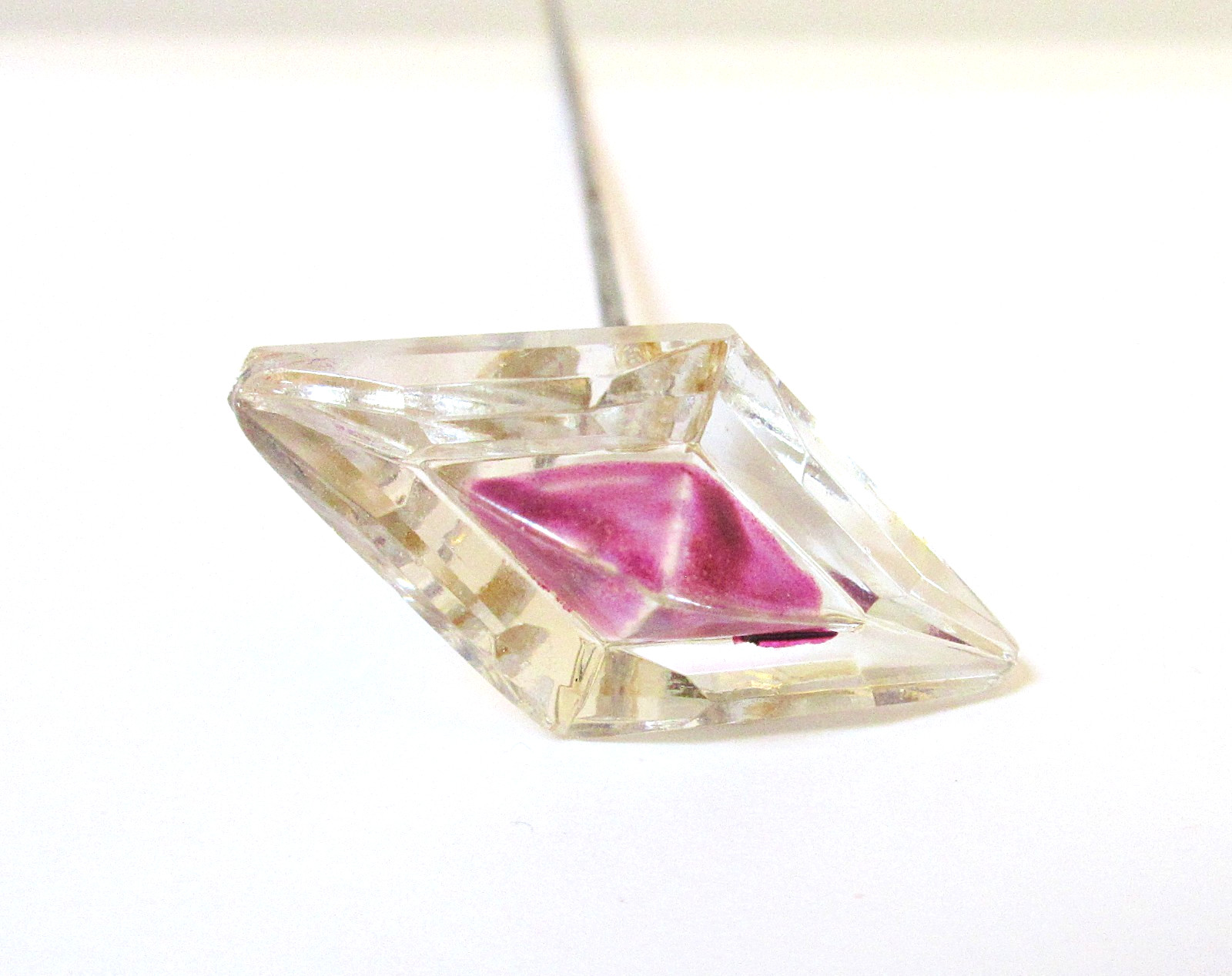 Antique Hatpin Cut Glass Diamond Shape Purple Center Antique Hatpin Cut Glass Diamond Shape Purple Center