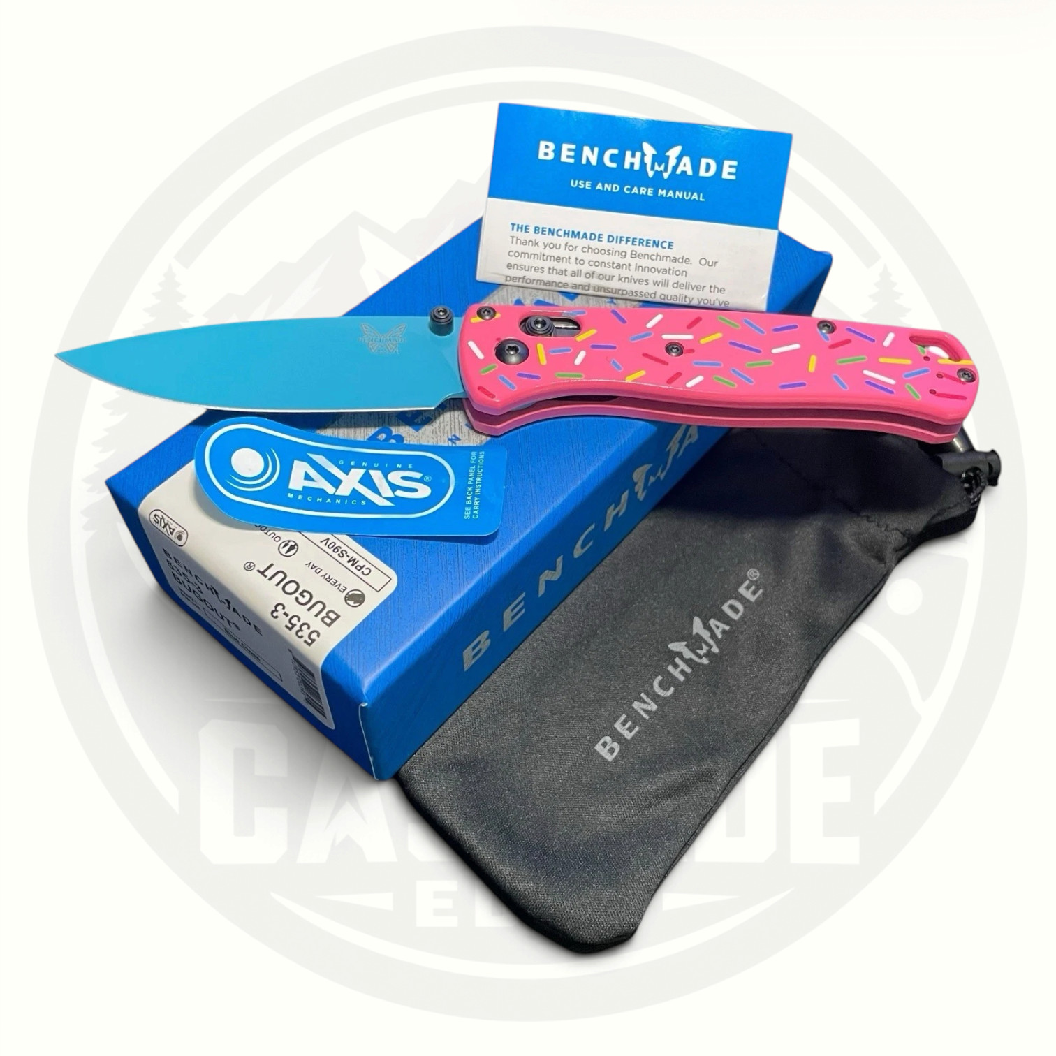 Benchmade 535 Bugout Donut Sprinkle Pink Blue S30V AXIS Lock Custom EDC Knife Benchmade 535 Bugout Donut Sprinkle Pink Blue S30V AXIS Lock Custom EDC Knife
