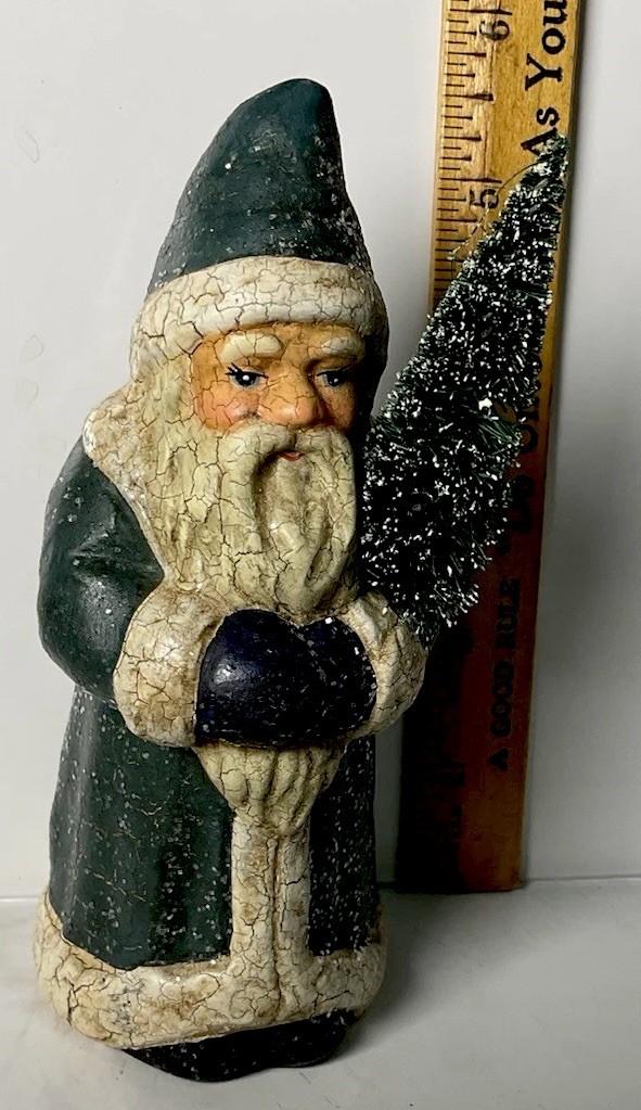 Vintage Midwest of Cannon Falls Belsnickle Crackle Green Santa w/Tree 5 Inches Vintage Midwest of Cannon Falls Belsnickle Crackle Green Santa w/Tree 5 Inches