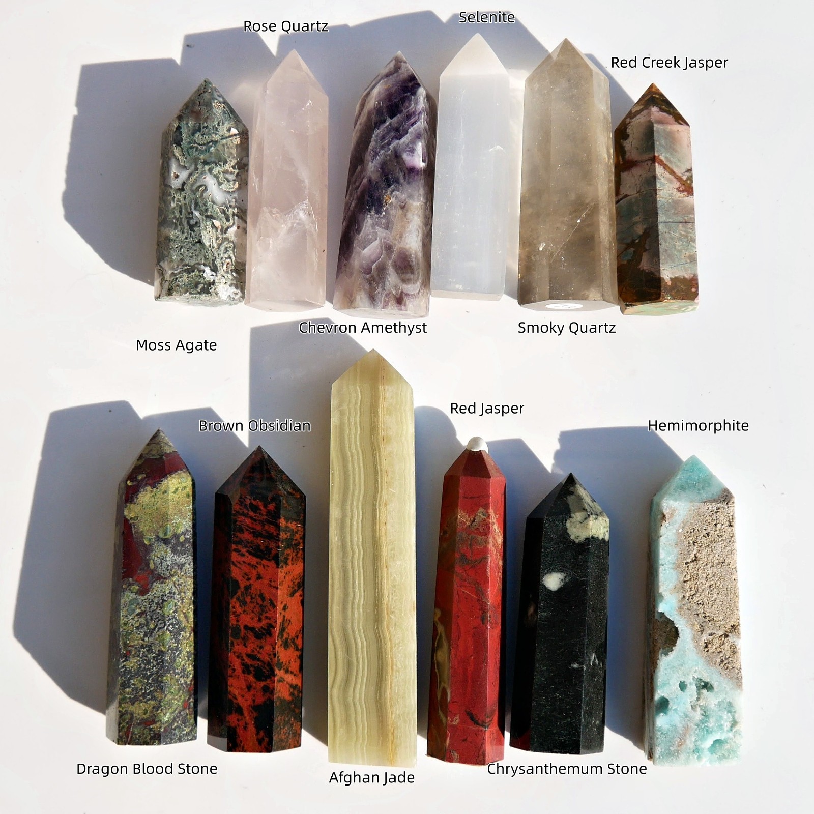 12Pcs A Set Of Natural Quartz Crystal Jasper Point Tower Polished Healing Decor 12Pcs A Set Of Natural Quartz Crystal Jasper Point Tower Polished Healing Decor