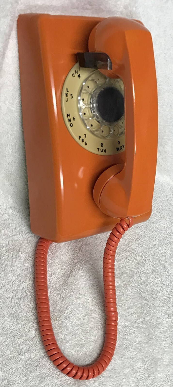 Vintage 1970s ITT Model 554 Series (7-74) ORANGE Rotary Wall Mount Telephone