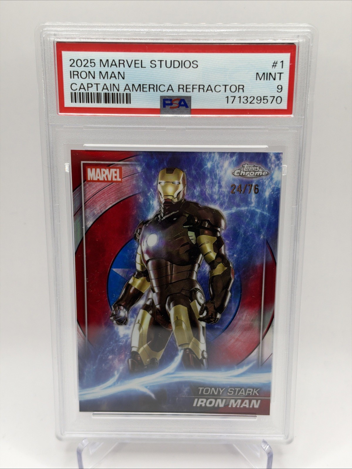 2025 Topps Marvel Studios Iron Man Captain America Refractor /76 PSA 9 Low Pop 2025 Topps Marvel Studios Iron Man Captain America Refractor /76 PSA 9 Low Pop