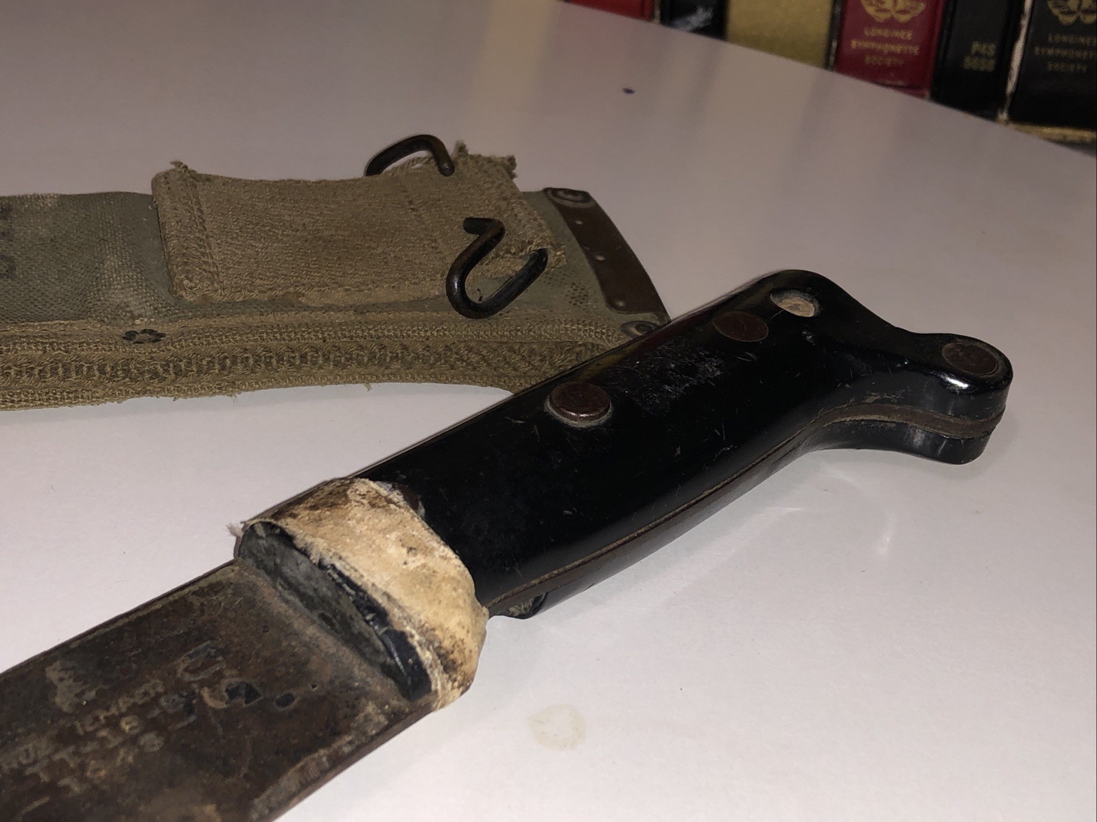 MTB-True Temper TT-18 1942 USA Military Machete w/ US BM Co 1942 Canvas Scabbard