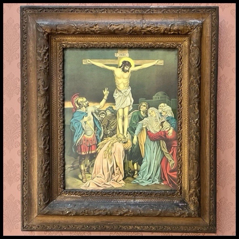 Antique Victorian Crucifixion Jesus Christ Chromolithograph Framed Catholic Art Antique Victorian Crucifixion Jesus Christ Chromolithograph Framed Catholic Art