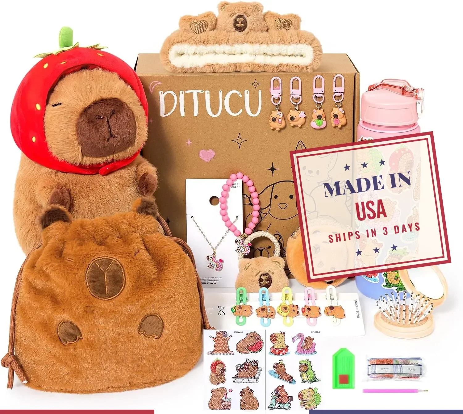 Ditucu Strawberry Capybara Plush Gifts for Girls 4 5 6 7 8 9 10 Years Old with S