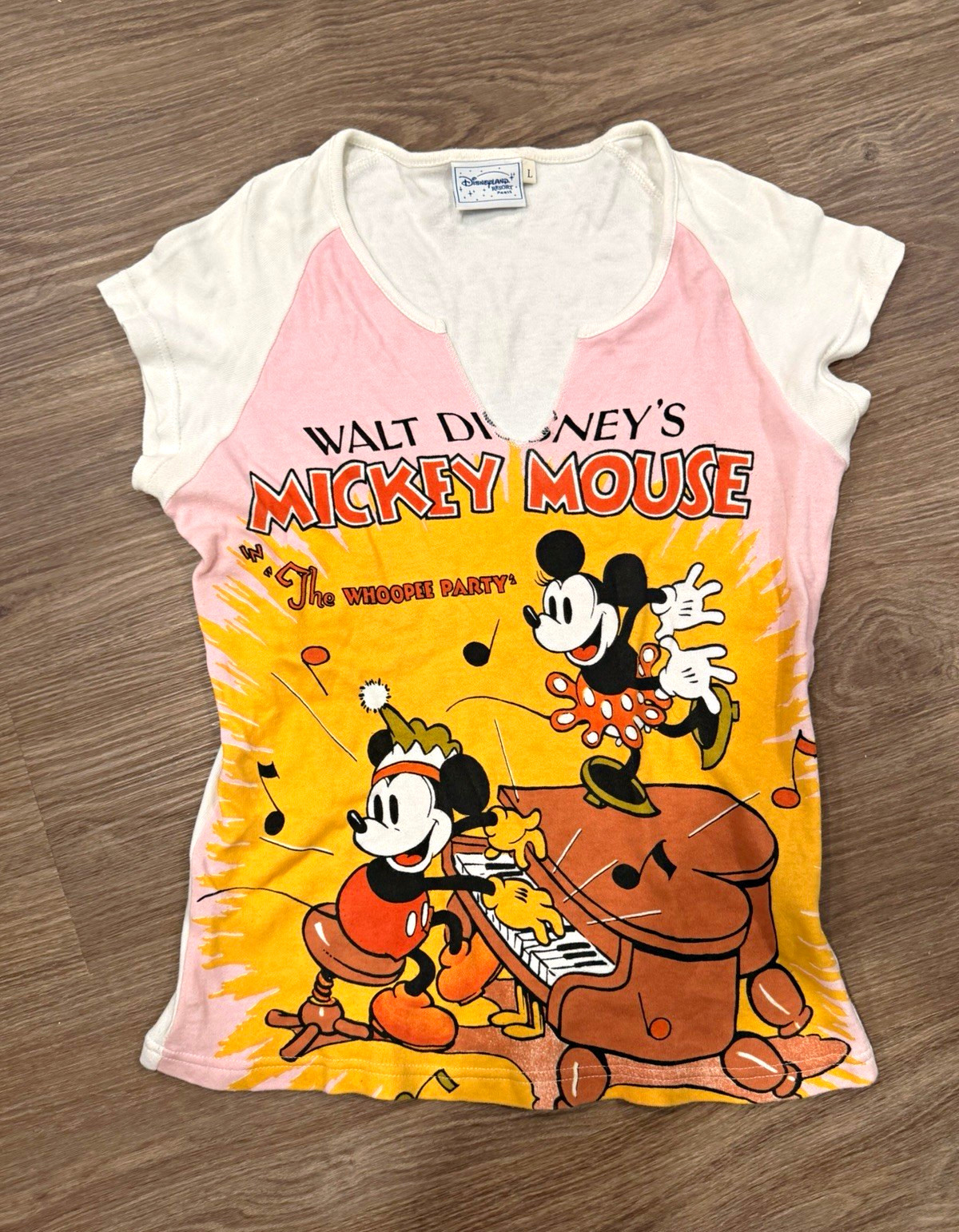 Disneyland Resort Paris Mickey Mouse "The Whoopee Party" VTG Raglan Tee L Disneyland Resort Paris Mickey Mouse "The Whoopee Party" VTG Raglan Tee L