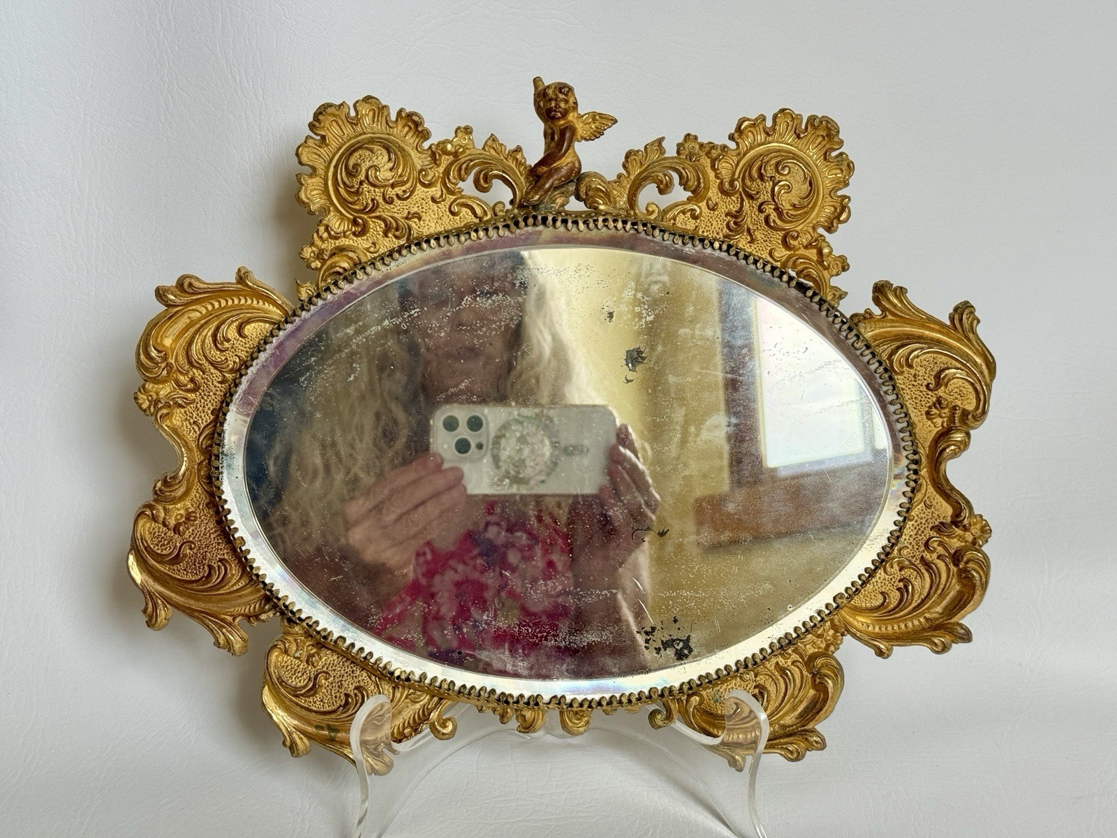 VTG Matson Gold Ormolu Cherub Mirror Vanity Tabletop Rococo Brass As Is - Damage VTG Matson Gold Ormolu Cherub Mirror Vanity Tabletop Rococo Brass As Is - Damage