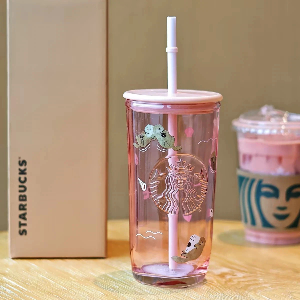 Starbucks 2025 China Valentine's Day Pink Otter Glass Straw Cup 16oz/473ml Gifts Starbucks 2025 China Valentine's Day Pink Otter Glass Straw Cup 16oz/473ml Gifts