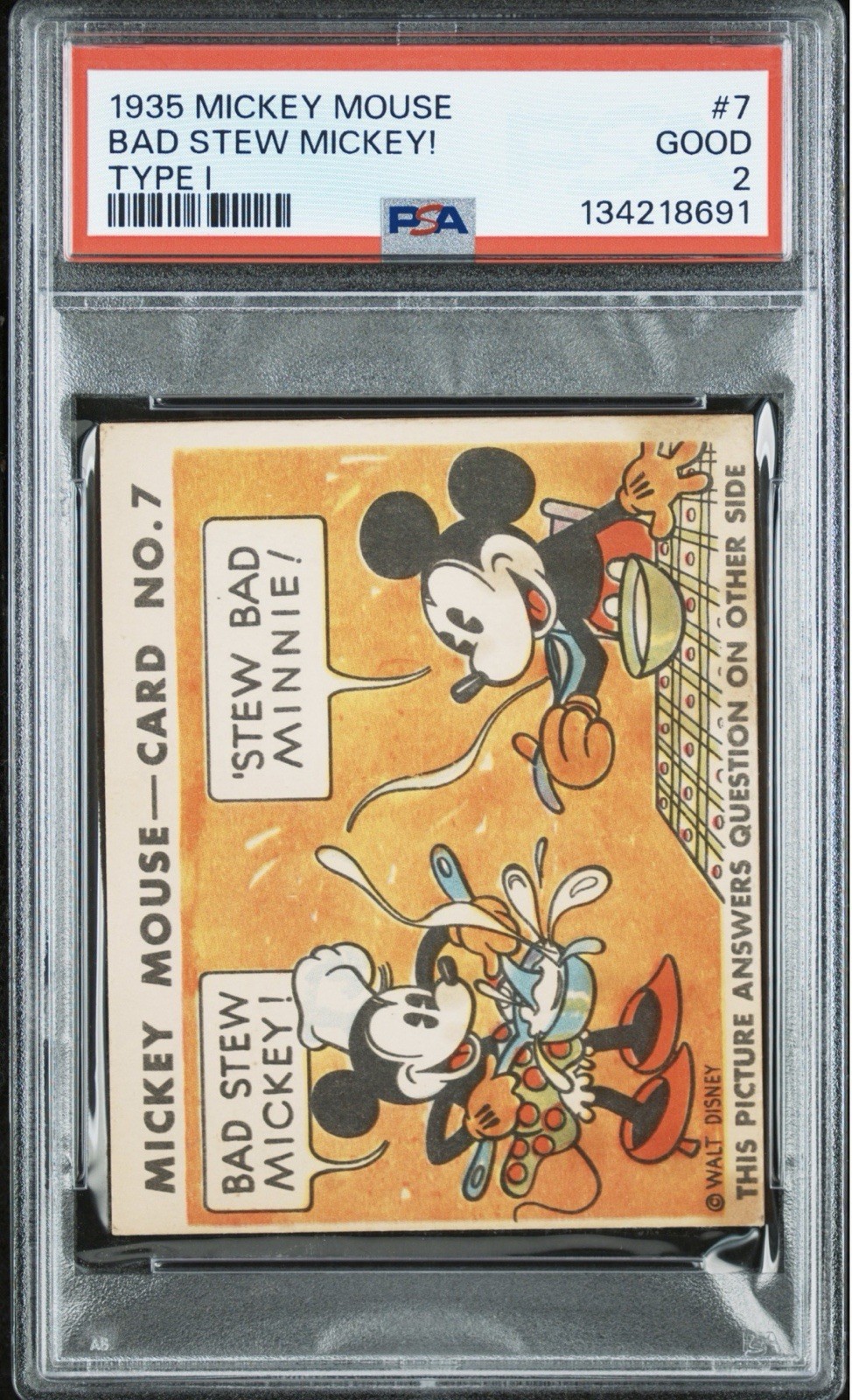 1935 DISNEY MICKEY MOUSE PSA 2 GUM CARD KEY #7 TYPE 1 BAD STEW MICKEY MINNIE 1935 DISNEY MICKEY MOUSE PSA 2 GUM CARD KEY #7 TYPE 1 BAD STEW MICKEY MINNIE