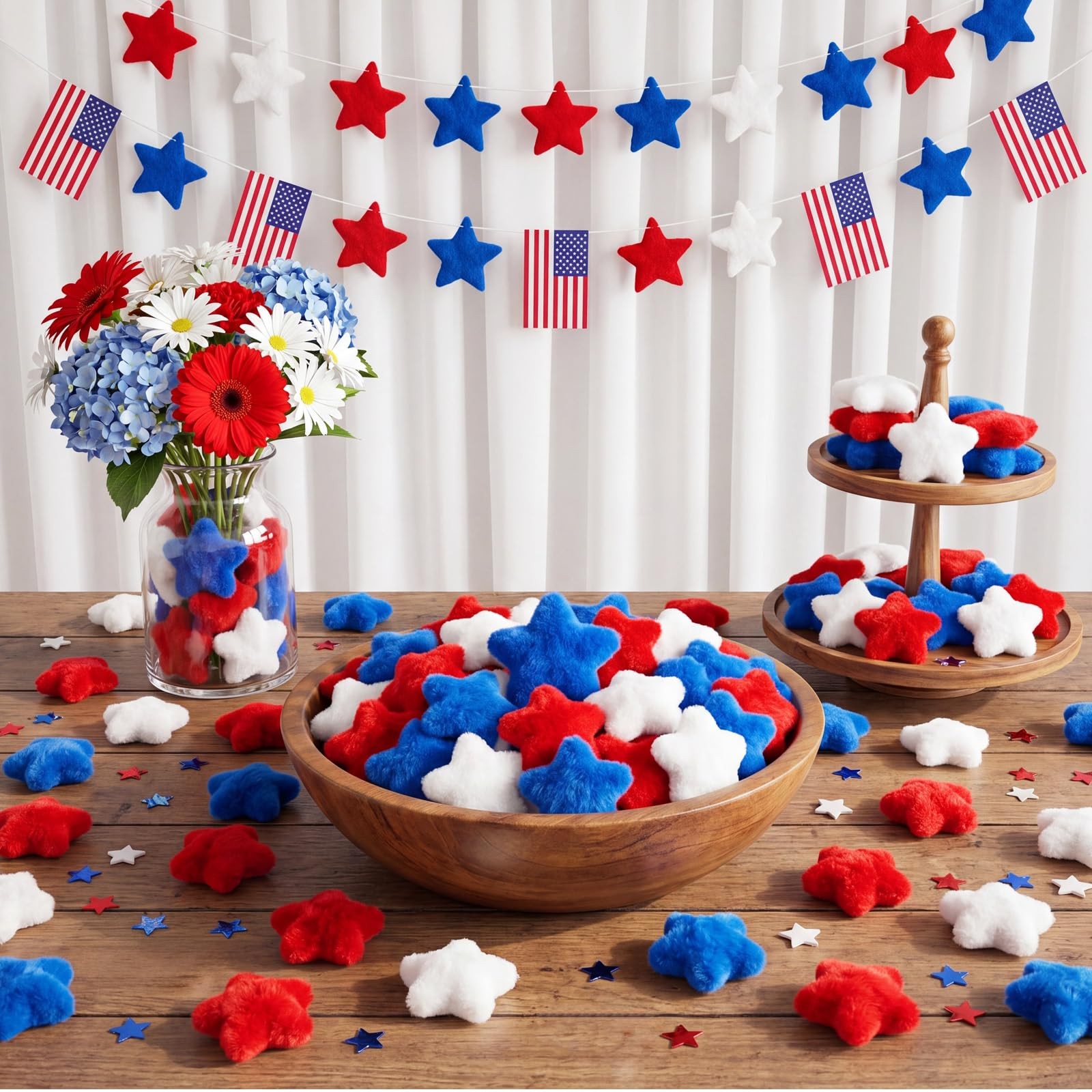 120 Pcs Veterans Day Patriotic Plush Star Decorations Bulk, 1.77 Inches 120 Pcs Veterans Day Patriotic Plush Star Decorations Bulk, 1.77 Inches