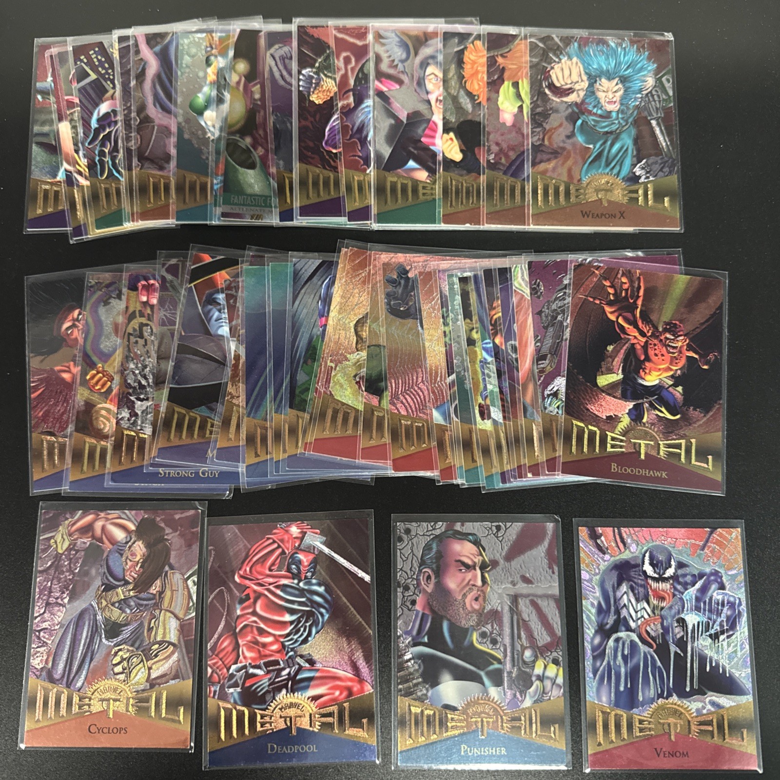 1995 Fleer Marvel Metal Lot Of 50 Cards Deadpool Venom Wolverine Cyclopes 1995 Fleer Marvel Metal Lot Of 50 Cards Deadpool Venom Wolverine Cyclopes