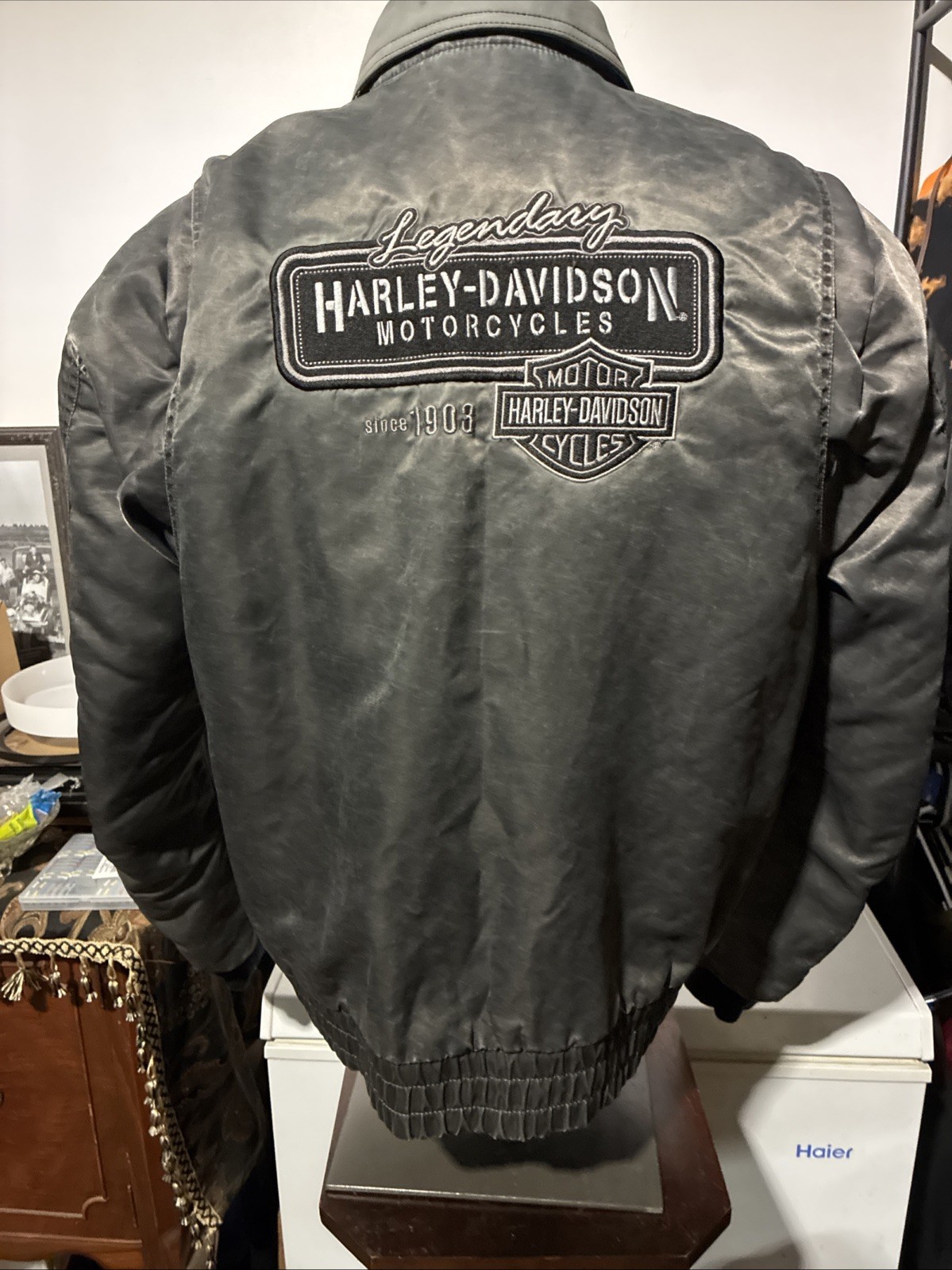 Vintage Harley Davidson Black Coated Nylon Jacket Mens Small 2003 Rare Vtg EUC