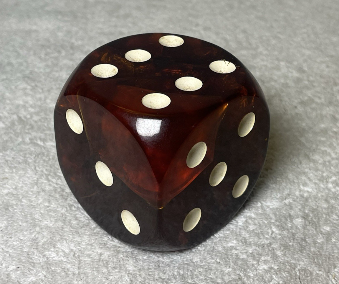 Vintage French Dark Cherry Red Bakelite Jumbo Dice 2.25" Oversized Art Deco Die