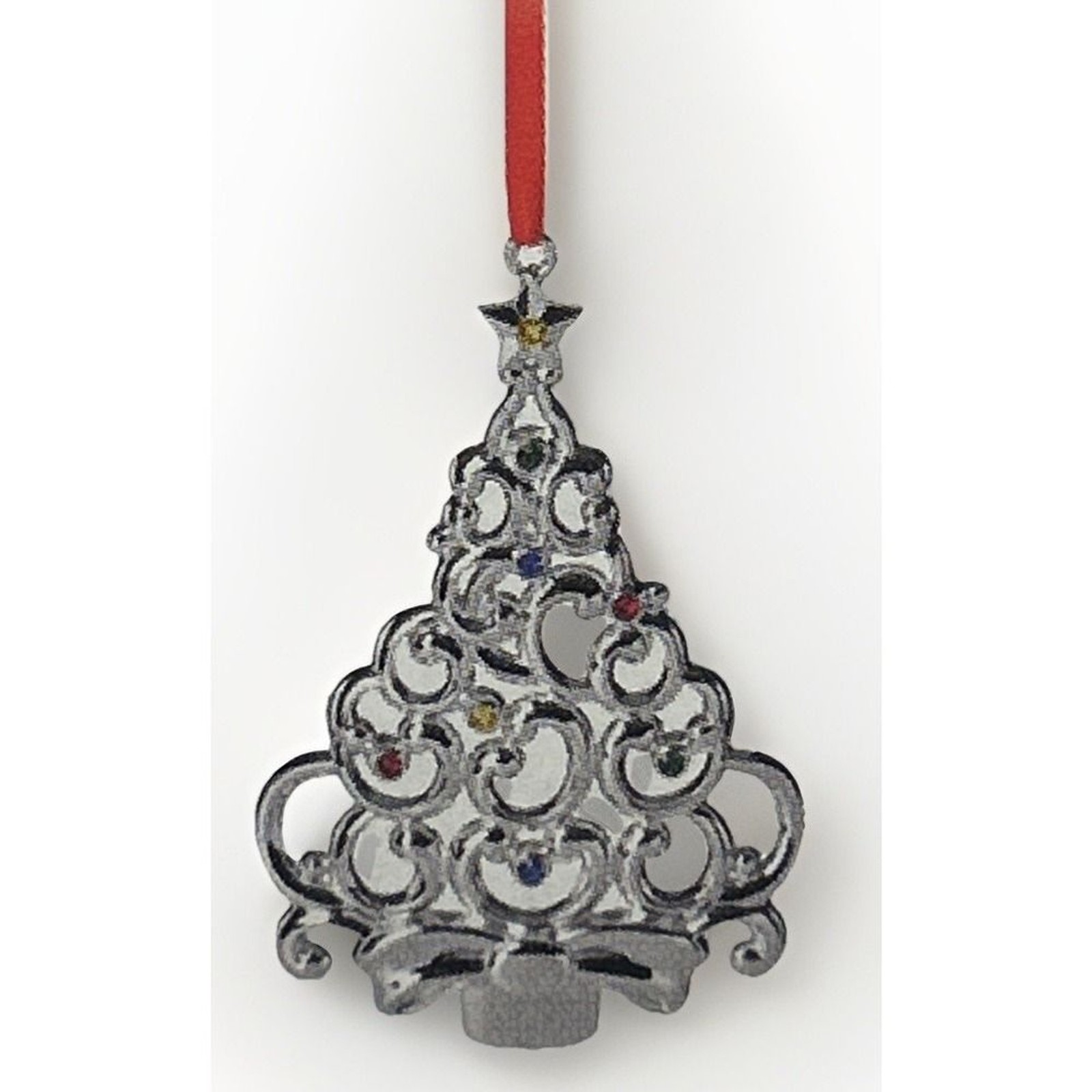 Lenox Sparkle and Scroll Silverplate Christmas Tree Ornament MULTICOLOR Gems Lenox Sparkle and Scroll Silverplate Christmas Tree Ornament MULTICOLOR Gems