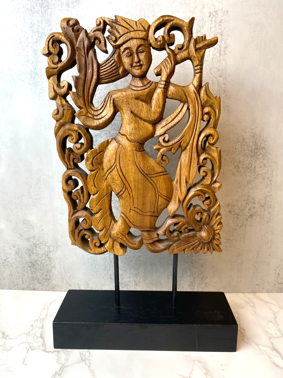 Hand Carved Wood Balinese Dancer Sculpture Indonesian Style Folk Art 15" Hand Carved Wood Balinese Dancer Sculpture Indonesian Style Folk Art 15"