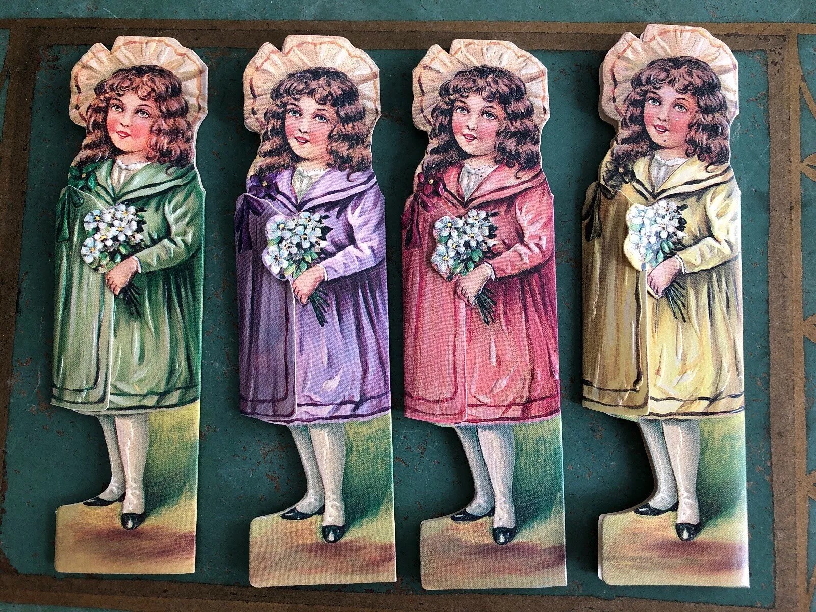4 VINTAGE MERRIMACK EMBOSSED DIECUT VICTORIAN GIRL GIFT TAGS 1984 4 VINTAGE MERRIMACK EMBOSSED DIECUT VICTORIAN GIRL GIFT TAGS 1984