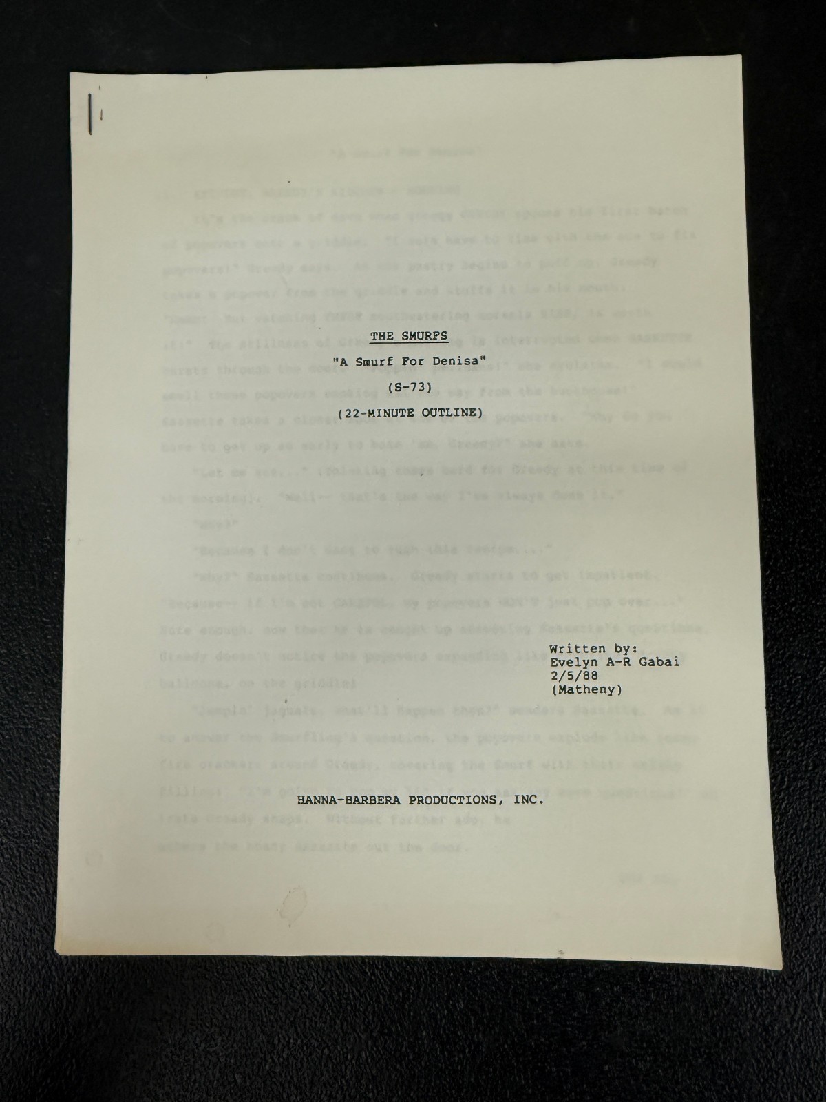 The Smurfs Original Story Outline 1988 A Smurf for Denisa Hanna-Barbera Gabai The Smurfs Original Story Outline 1988 A Smurf for Denisa Hanna-Barbera Gabai