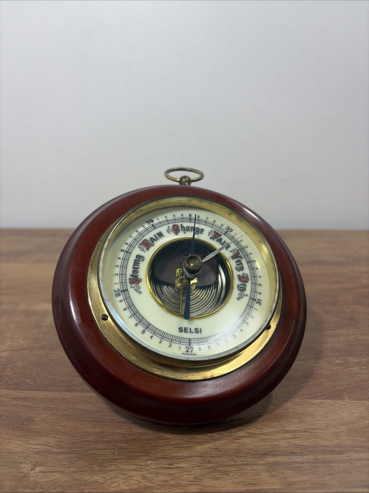 Vintage SELSI Hanging Wall Barometer 5.25" Wood Frame  Made In Germany