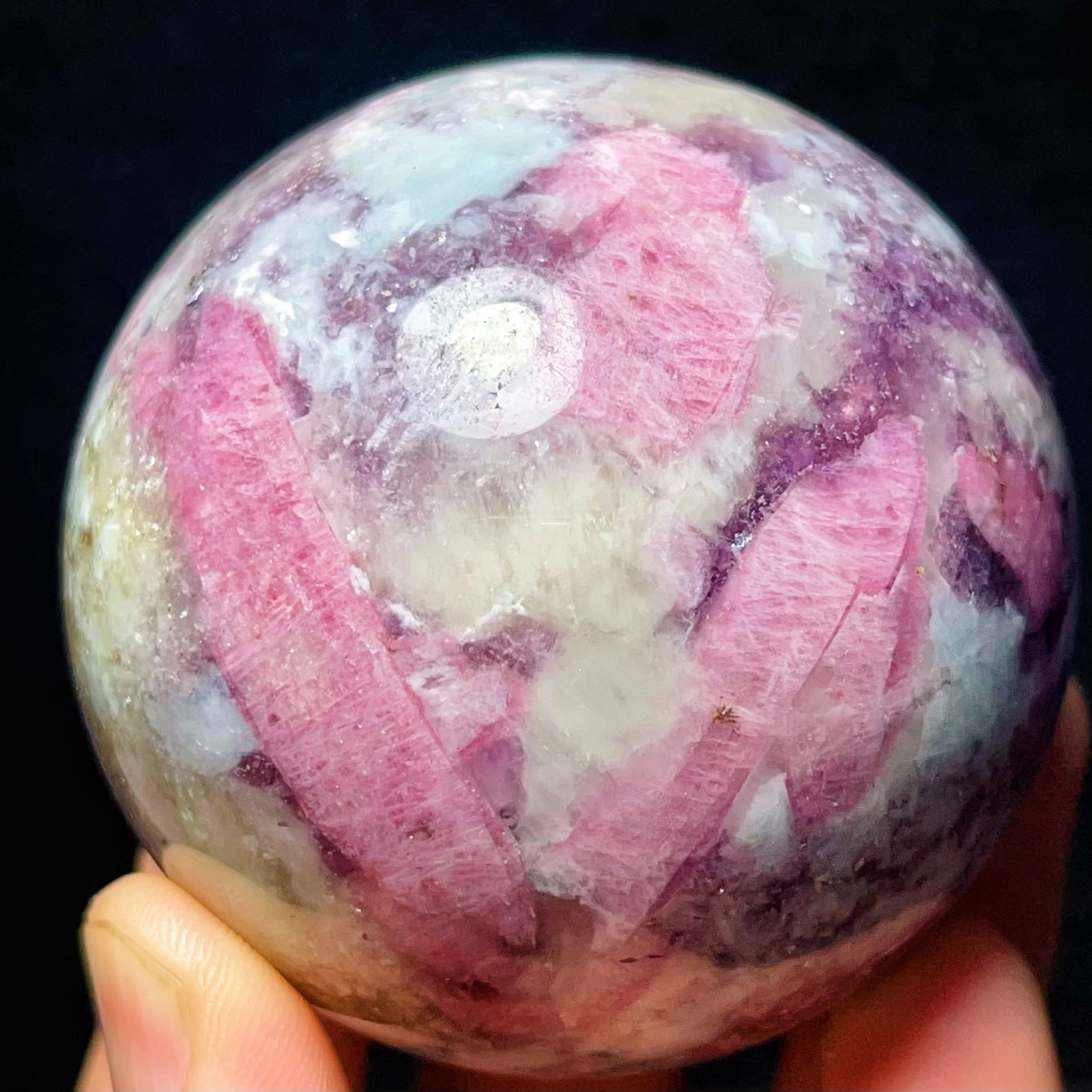 Rare 442G Natural Beautiful Pink tourmaline unicorn sphere Healing  L8115