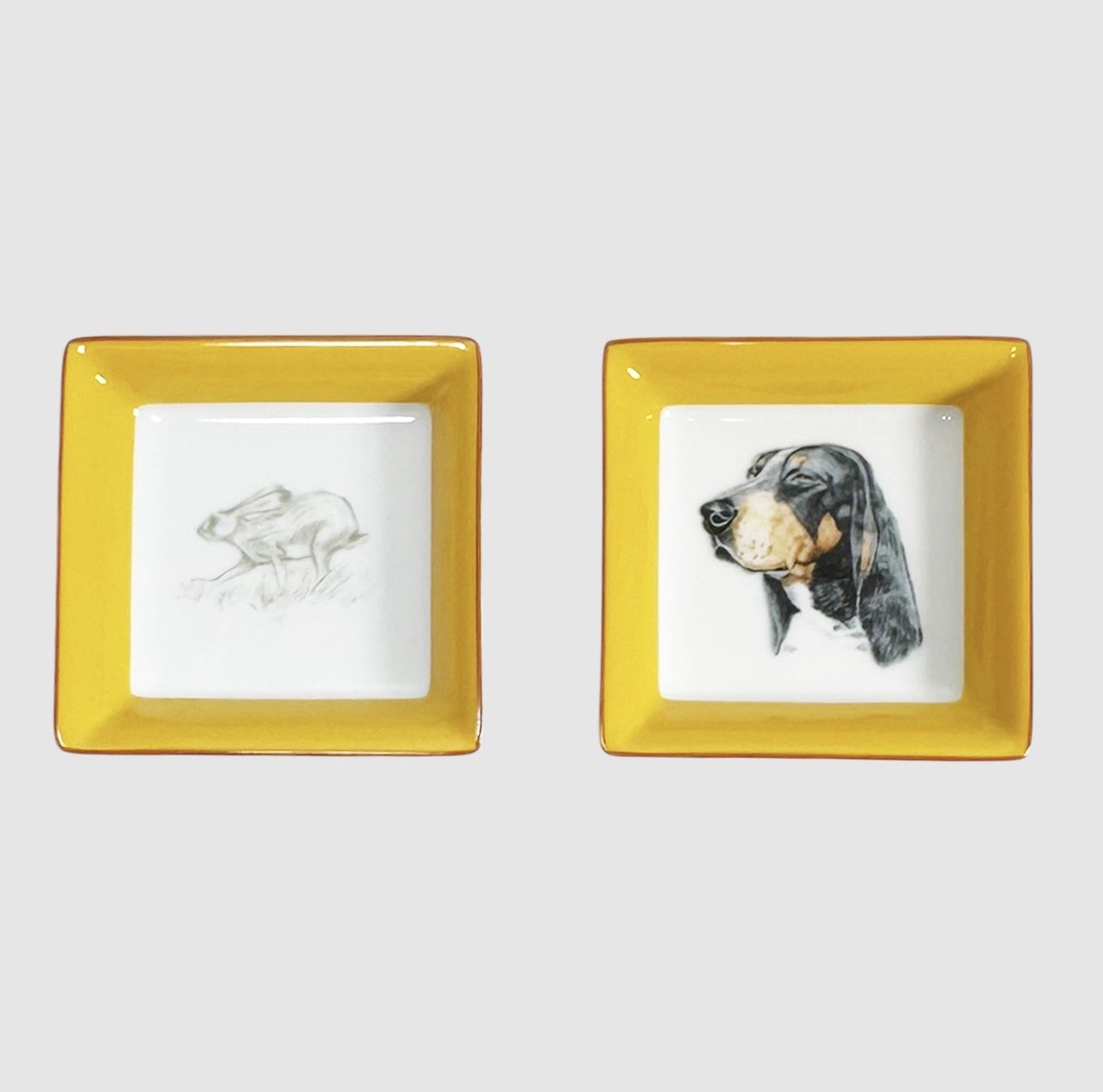 Hermès Tray Set Mini Trinket Grand Bleu de Gascogne Hound Rabbit Vintage Chasse Hermès Tray Set Mini Trinket Grand Bleu de Gascogne Hound Rabbit Vintage Chasse