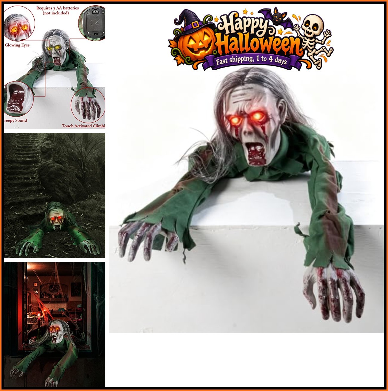 Crawling Zombie Prop 43 Inch Moving Eyes Glow Sound Battery Operated Halloween Crawling Zombie Prop 43 Inch Moving Eyes Glow Sound Battery Operated Halloween