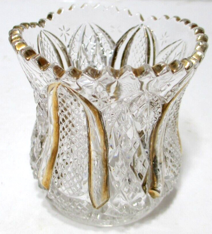 Antique EAPG Tarentum Glass Toothpick Holder Harvard Yard Clear Gold 2 3/4" T Antique EAPG Tarentum Glass Toothpick Holder Harvard Yard Clear Gold 2 3/4" T