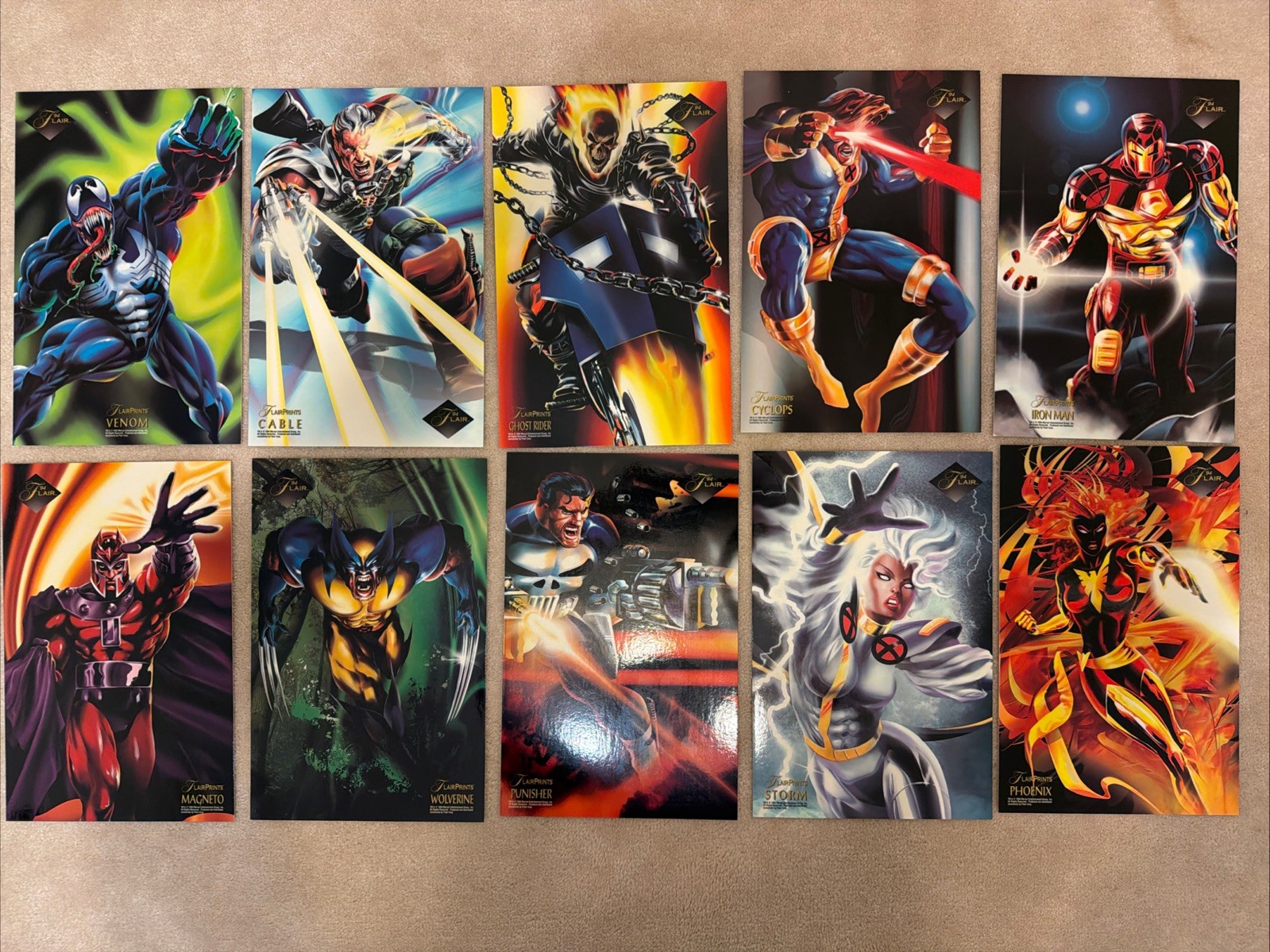 1994 Fleer FLAIR jumbo PRINTS MARVEL ANNUAL COMPLETE SET OF 10 (6 1/2" X 10")