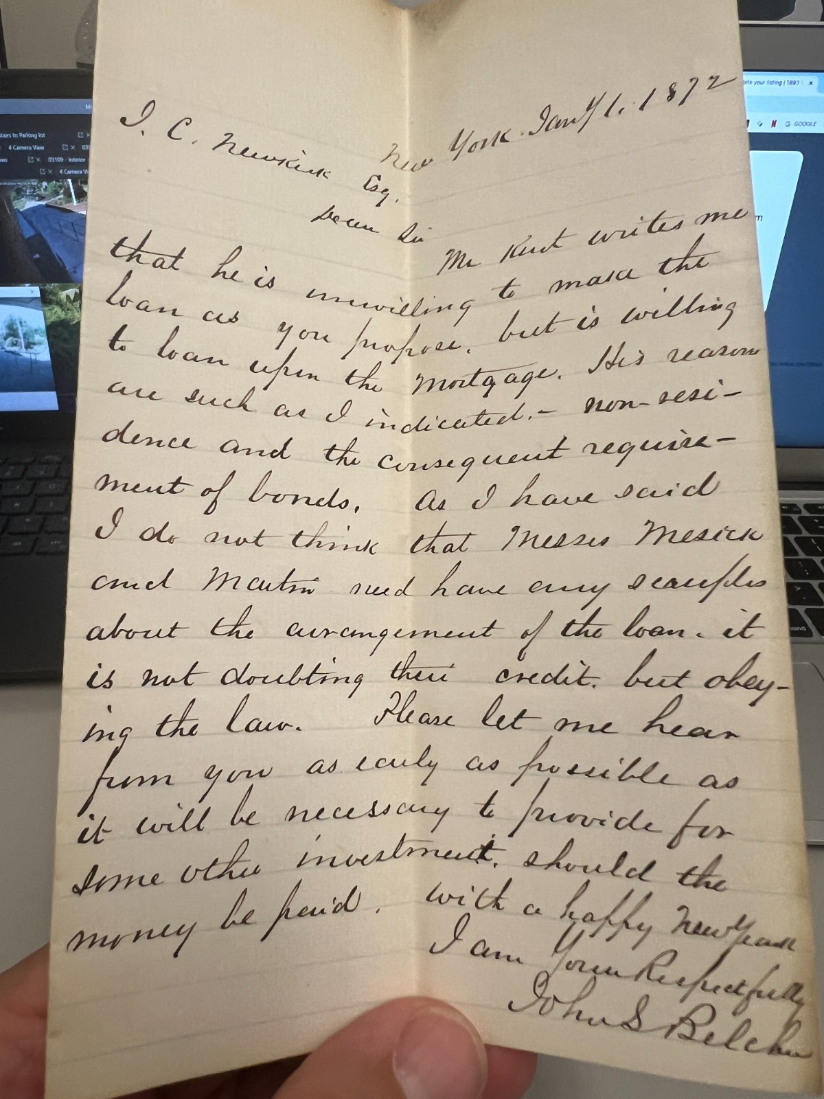 January 1872 New York Handwritten Letter w/ "With a Happy New Year" Valediction