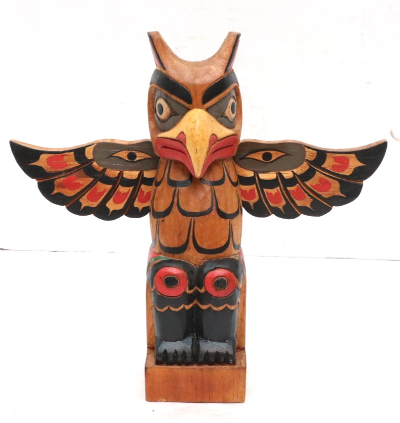 Vintage Northwest Coast Native American Hand Carved Wood Totem Pole 8.75" Atq Vintage Northwest Coast Native American Hand Carved Wood Totem Pole 8.75" Atq