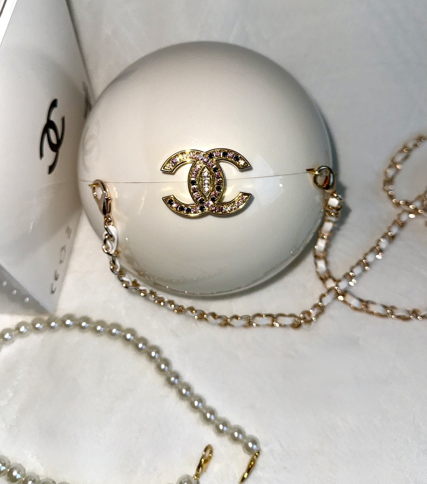 Chanel VIP Limited Coco Mark Rhinestone Pearl Ball Chain Shoulder Bag w/BOX Chanel VIP Limited Coco Mark Rhinestone Pearl Ball Chain Shoulder Bag w/BOX
