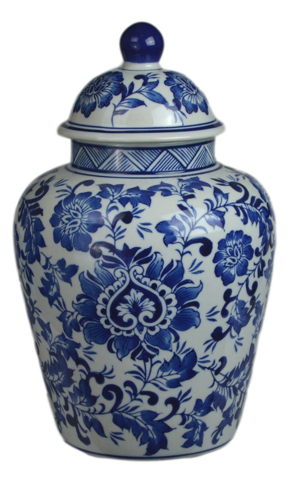 Festcool 12.5" Blue and White Porcelain Floral Temple Ginger Jar Vase, China ...