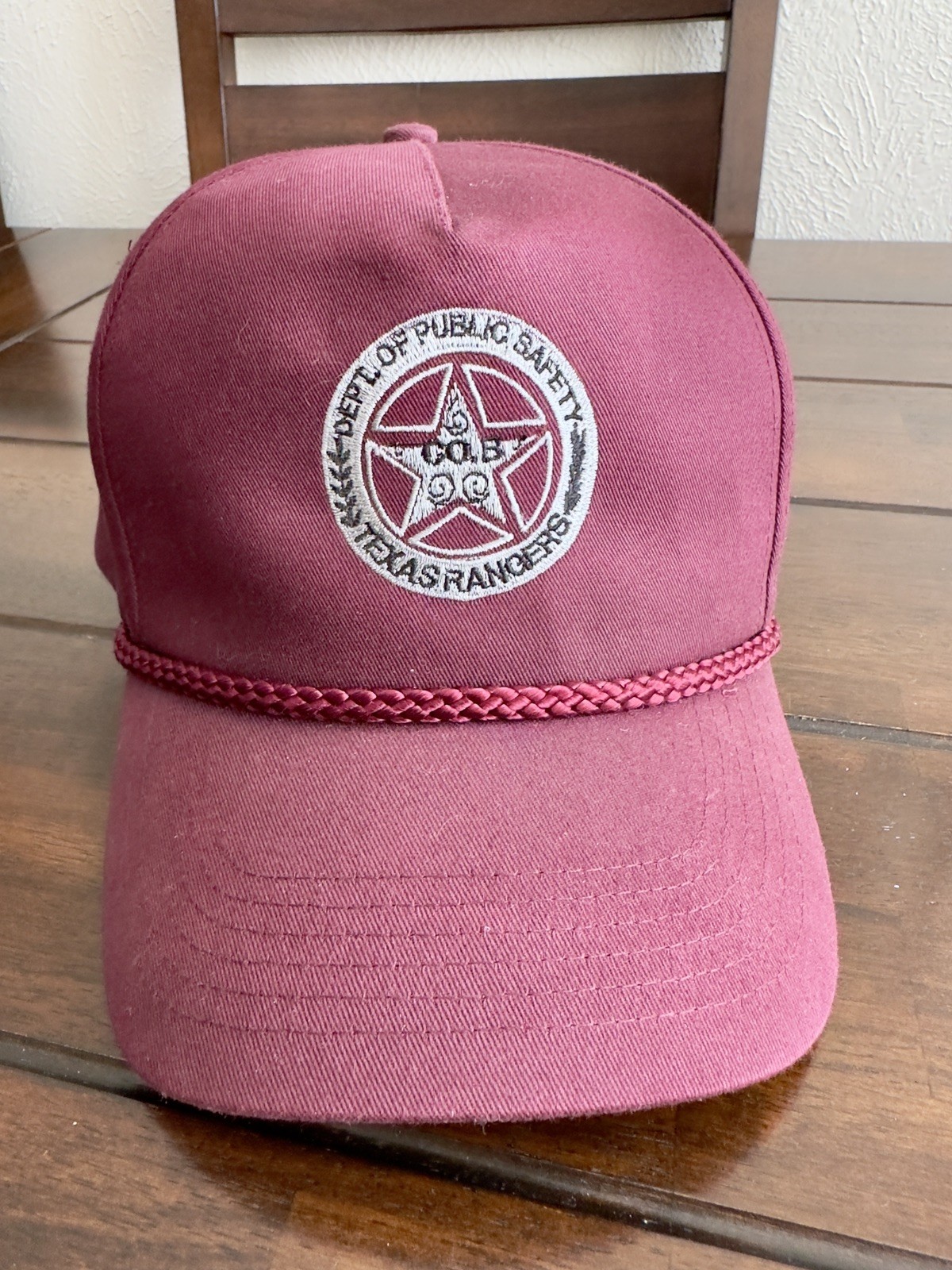 Texas Rangers Company B DPS Vintage Rope Hat, Maroon, Embroidered, Cotton Texas Rangers Company B DPS Vintage Rope Hat, Maroon, Embroidered, Cotton