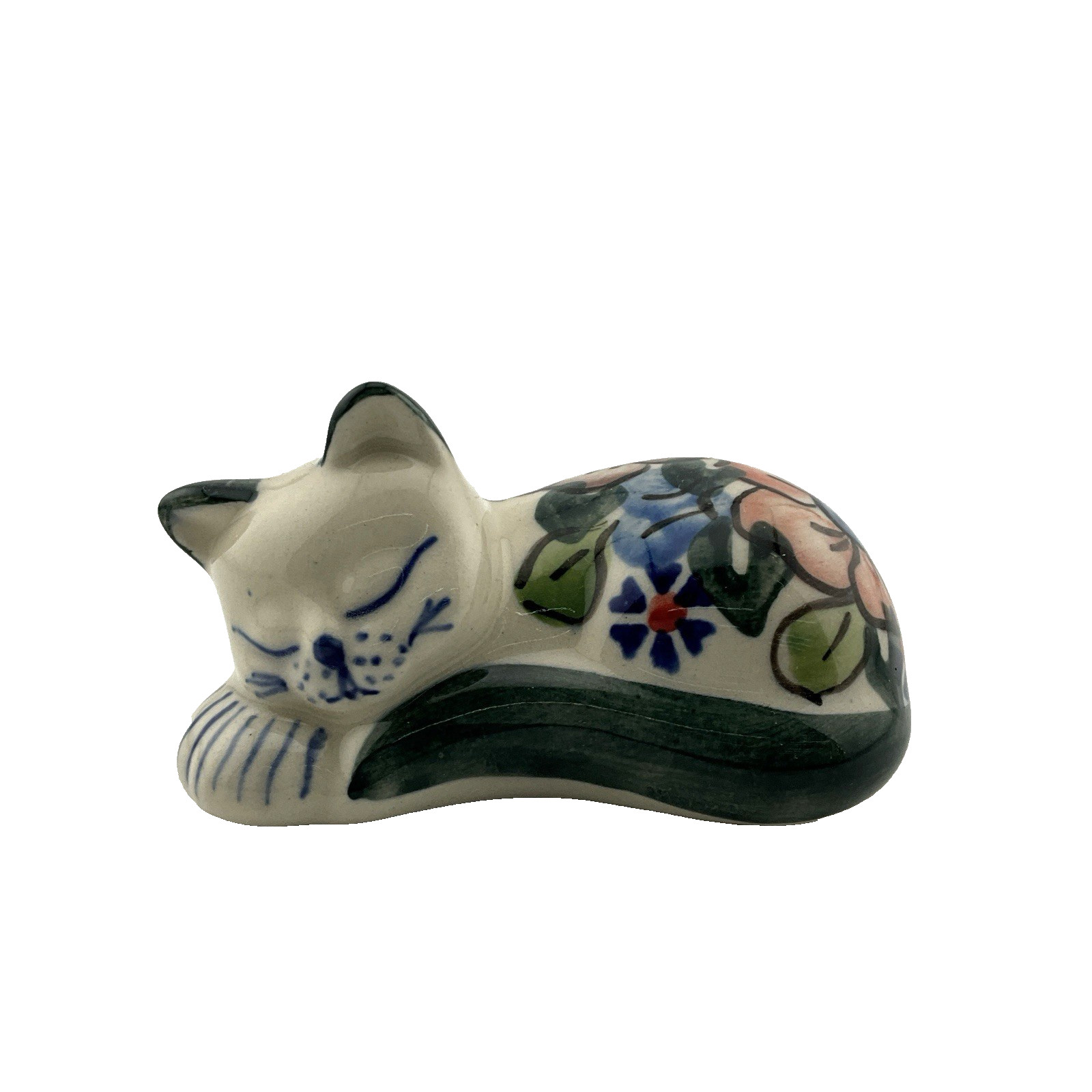 Polish Pottery Wiza UNIKAT Sleeping Cat Figurine Hand Made Slusarczyk Signed 3.5 Polish Pottery Wiza UNIKAT Sleeping Cat Figurine Hand Made Slusarczyk Signed 3.5