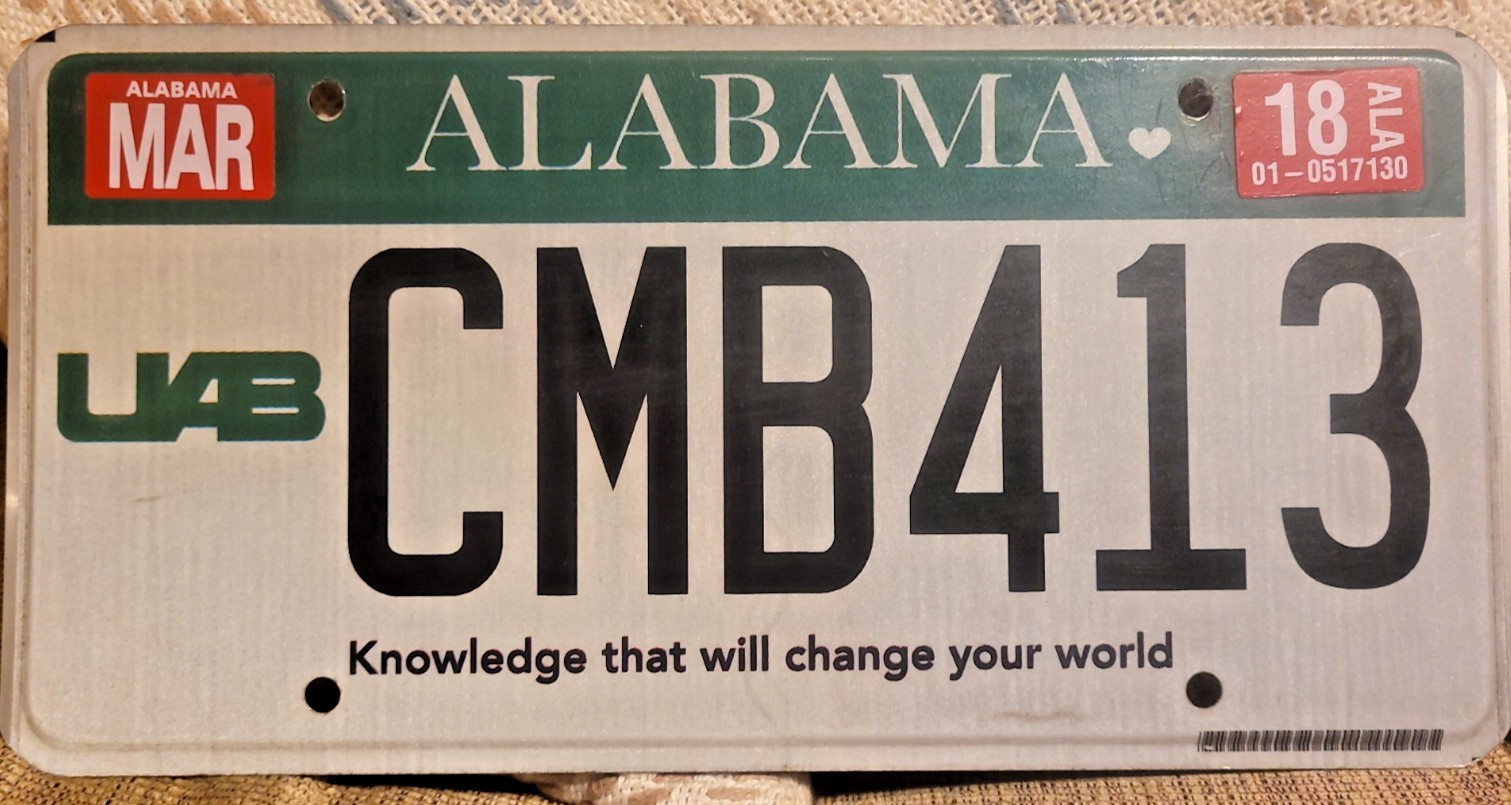 Rare 2018 Alabama UAB University of Alabama #CMB413 License Plate Rare 2018 Alabama UAB University of Alabama #CMB413 License Plate