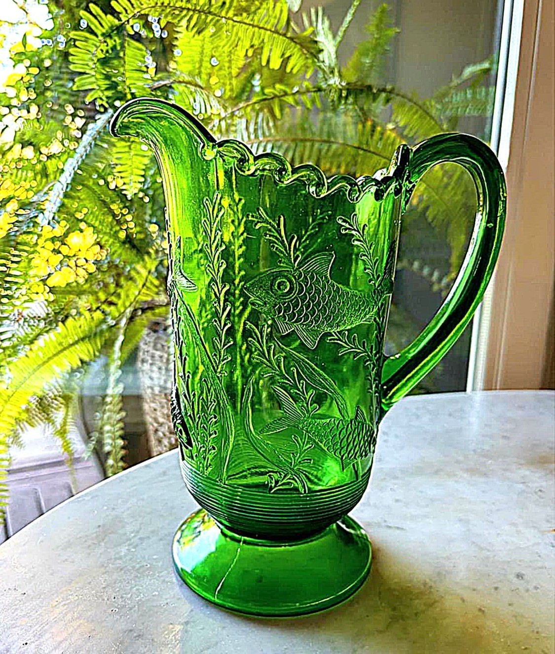 Antique EAPG Aquarium Green Glass Pitcher #6405 Mfg in 1898 Antique EAPG Aquarium Green Glass Pitcher #6405 Mfg in 1898