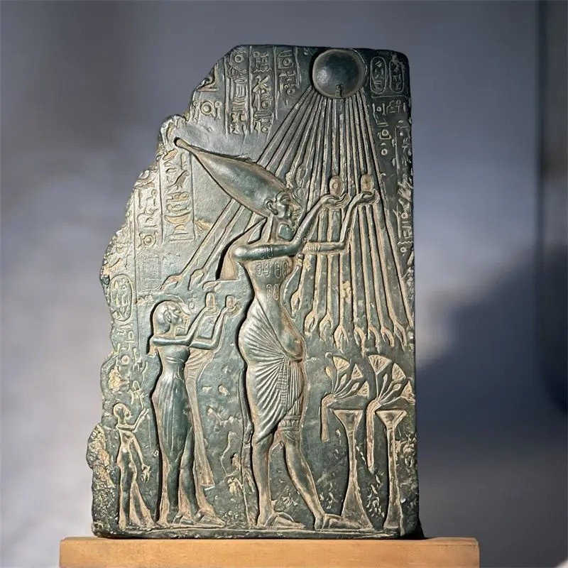 Ancient Egyptian Akhenaten Aten Stone Sculpture Pharaoh Wall Art Museum Replica Ancient Egyptian Akhenaten Aten Stone Sculpture Pharaoh Wall Art Museum Replica