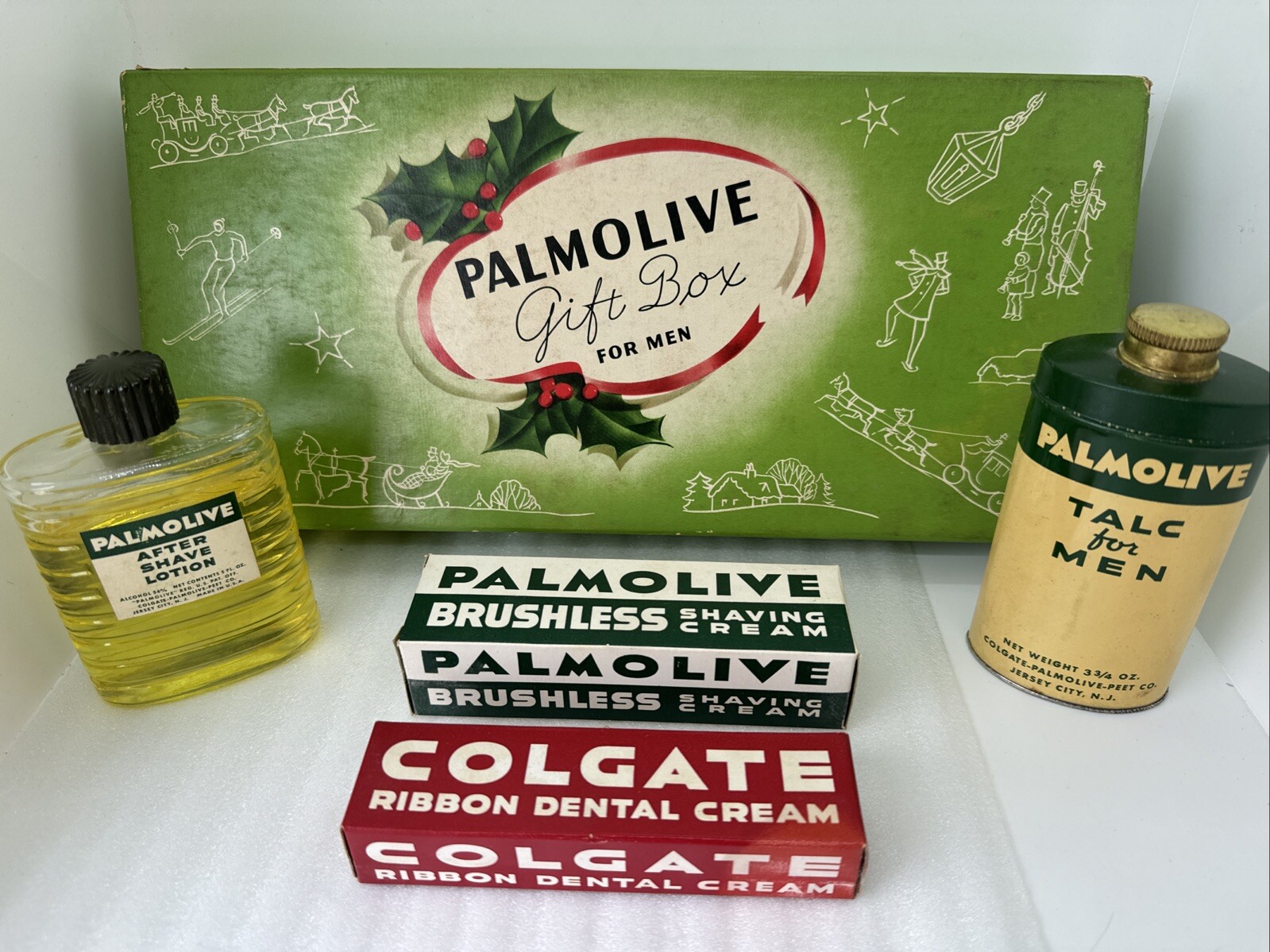 Vintage Palmolive Gift Set Box For Men 4 Piece Unused Talc After Shave Cream Vintage Palmolive Gift Set Box For Men 4 Piece Unused Talc After Shave Cream