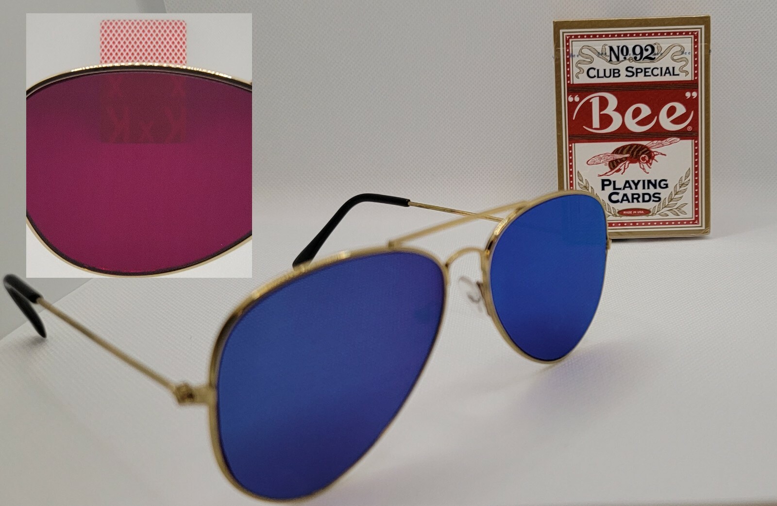Infrared Marked Bee cards & Infrared Aviator sunglasses for Magic or poker Infrared Marked Bee cards & Infrared Aviator sunglasses for Magic or poker