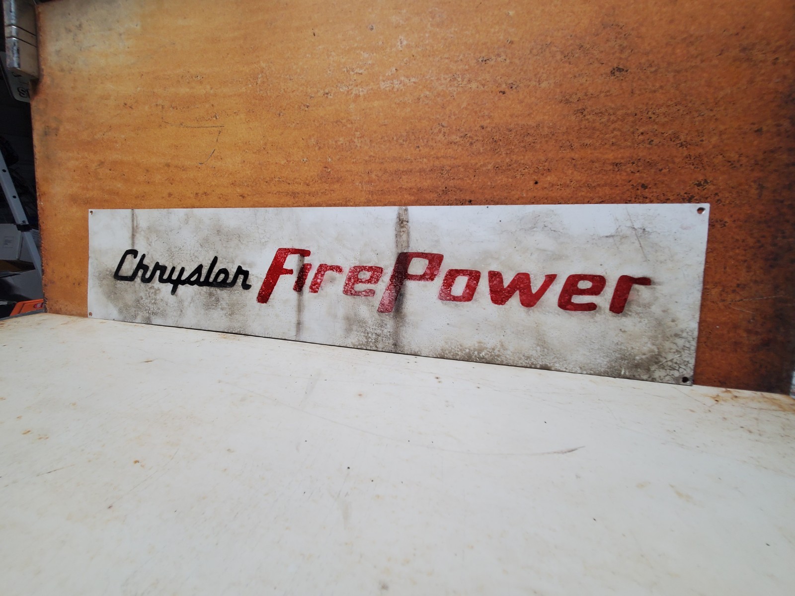 Chrysler Firepower Speed Shop Painted Sign 24x5" Vintage Look Antiqued Day 2 Chrysler Firepower Speed Shop Painted Sign 24x5" Vintage Look Antiqued Day 2