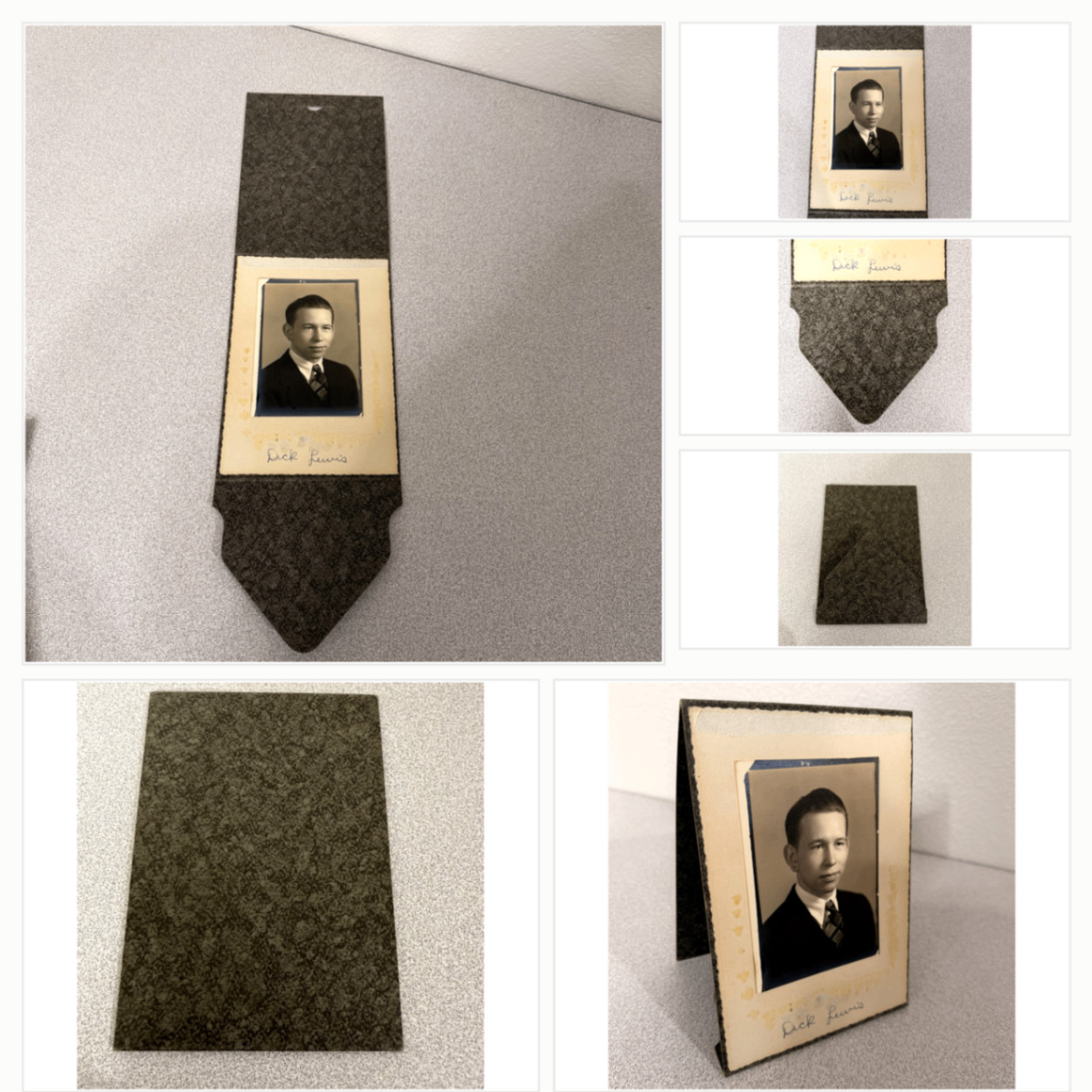 Young Man Portrait 1930s Snapshot Photograph Tie Shaped Mount Dick Lewis Folder
