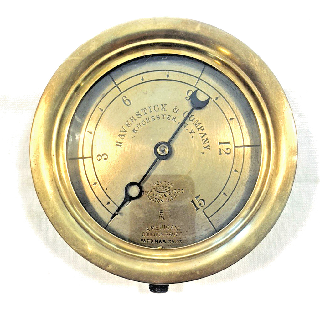 ANTIQUE BRASS AMERICAN BOURDON STEAM GAUGE 5 IN PAT'D MAR-24-03 ANTIQUE BRASS AMERICAN BOURDON STEAM GAUGE 5 IN PAT'D MAR-24-03