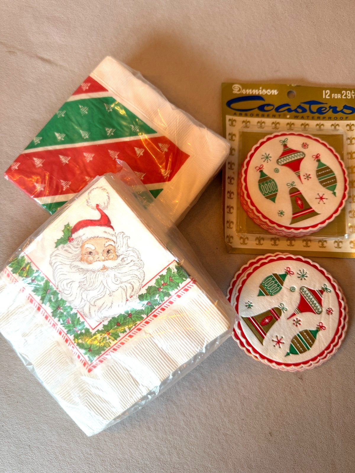 Vintage 1950s Santa Claus Ornament Christmas Paper 20 Coasters & 35 Napkins