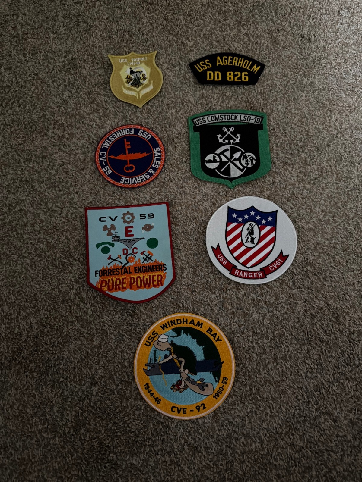 US Navy Ship Patch Lot 7 USS Forrestal Ranger Tripoli Comstock Agerholm US Navy Ship Patch Lot 7 USS Forrestal Ranger Tripoli Comstock Agerholm