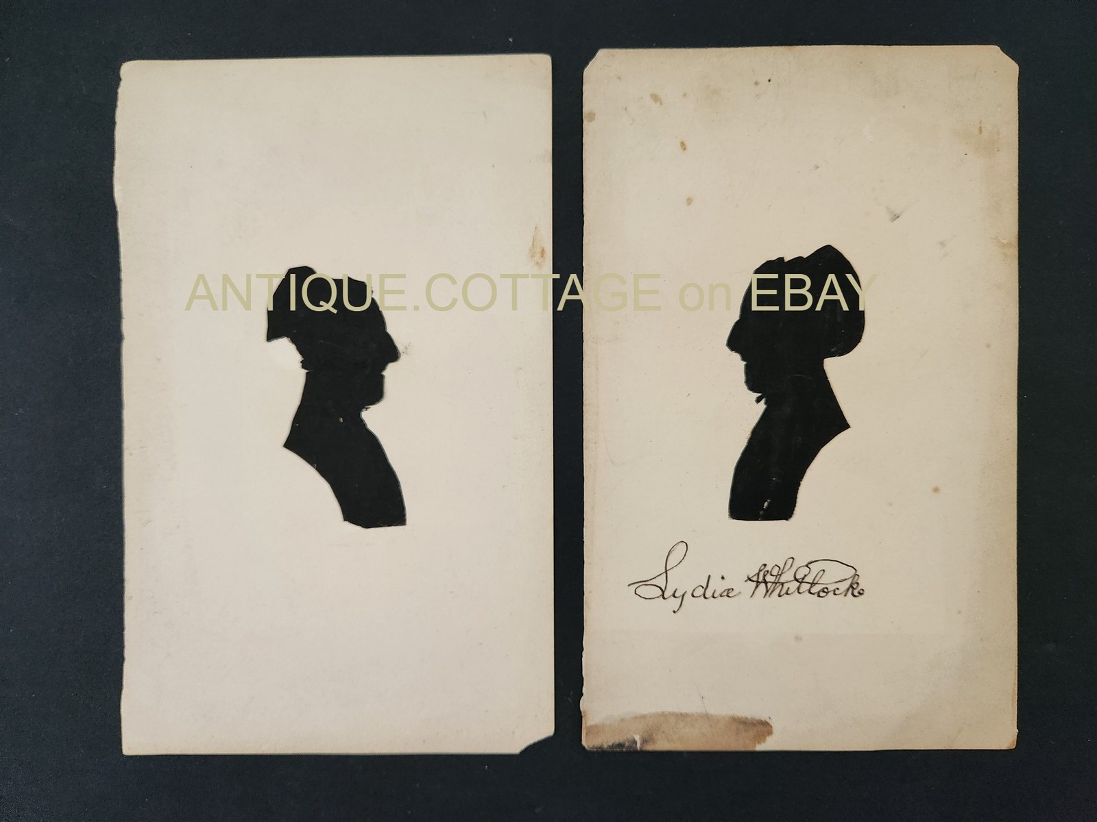 antique SILHOUETTE folk art LYDIA WHITLOCK old woman PORTRAIT 2pc lot PRIMITIVE