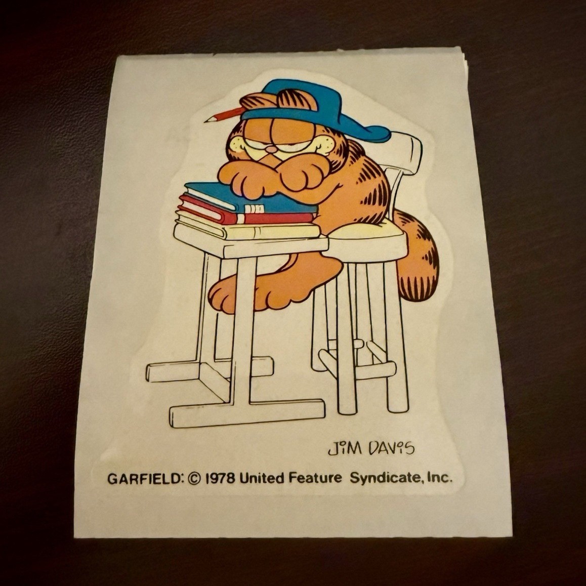 Vintage Backward Cap School Daze Garfield Sticker: 1978 Vintage Backward Cap School Daze Garfield Sticker: 1978